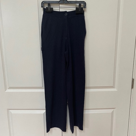 Navy High Waist Cashmere Carpenter Pant from NAKEDCASHMERE - Picture 3 of 11